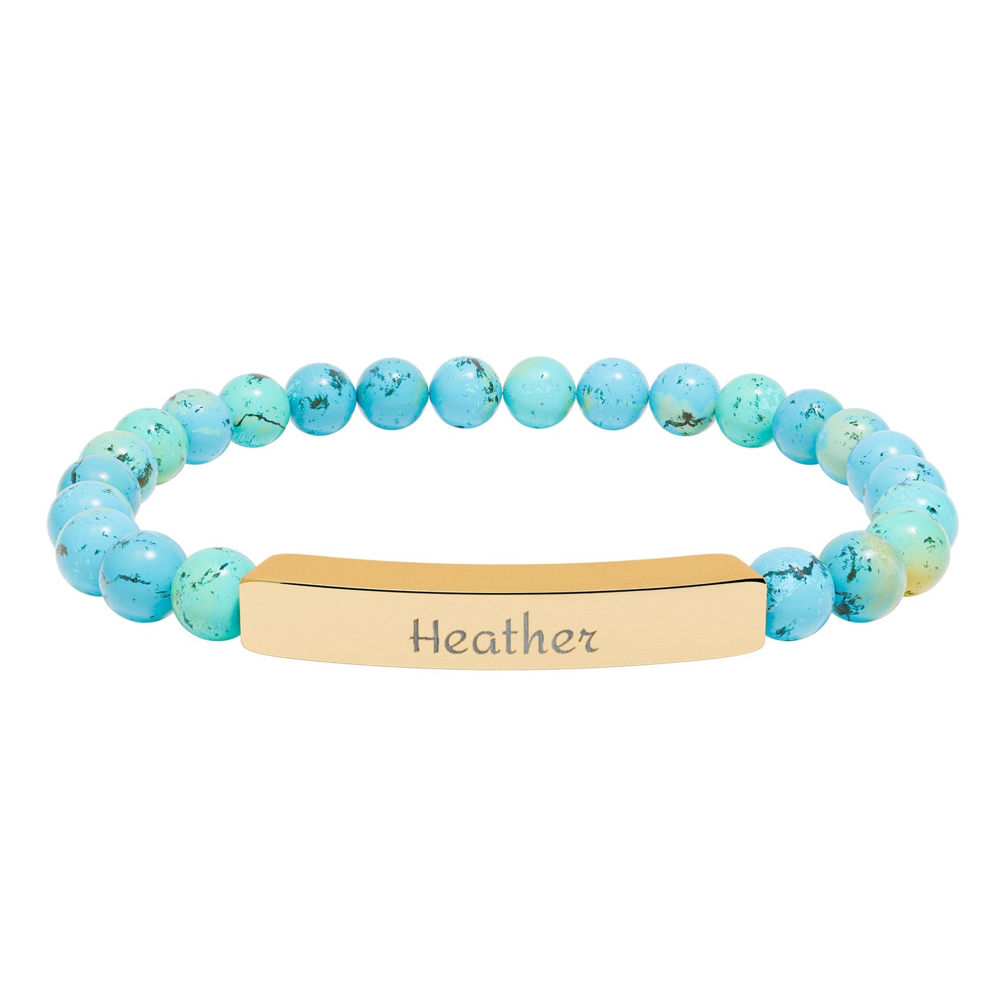 Engravable Natural Stone Stretch Bar Bracelet — Personalized Beaded Bracelet