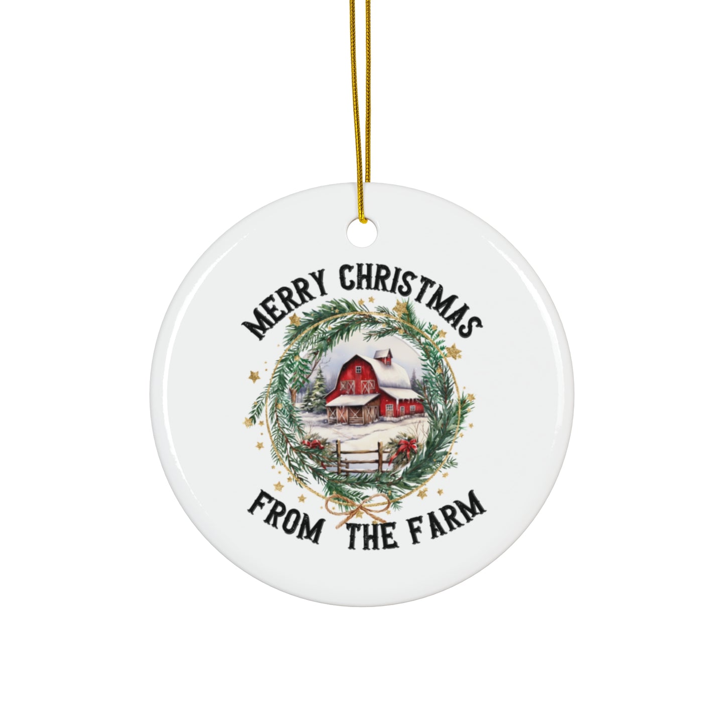 Merry Christmas From the Farm Barn Ceramic Ornament