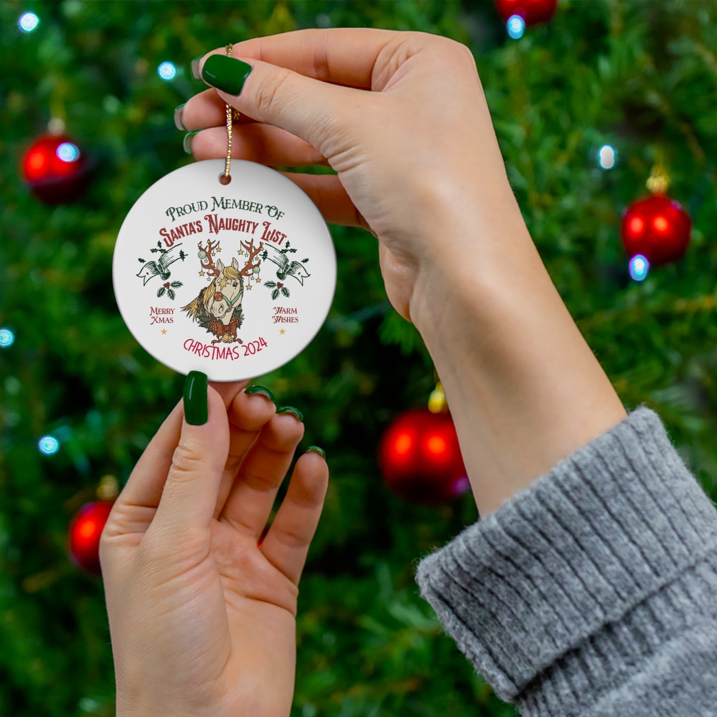 Santa's Naughty List Ceramic Ornament