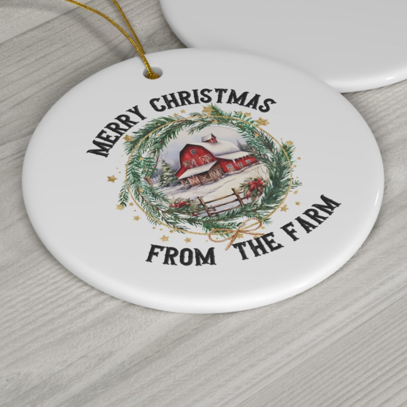 Merry Christmas From the Farm Barn Ceramic Ornament
