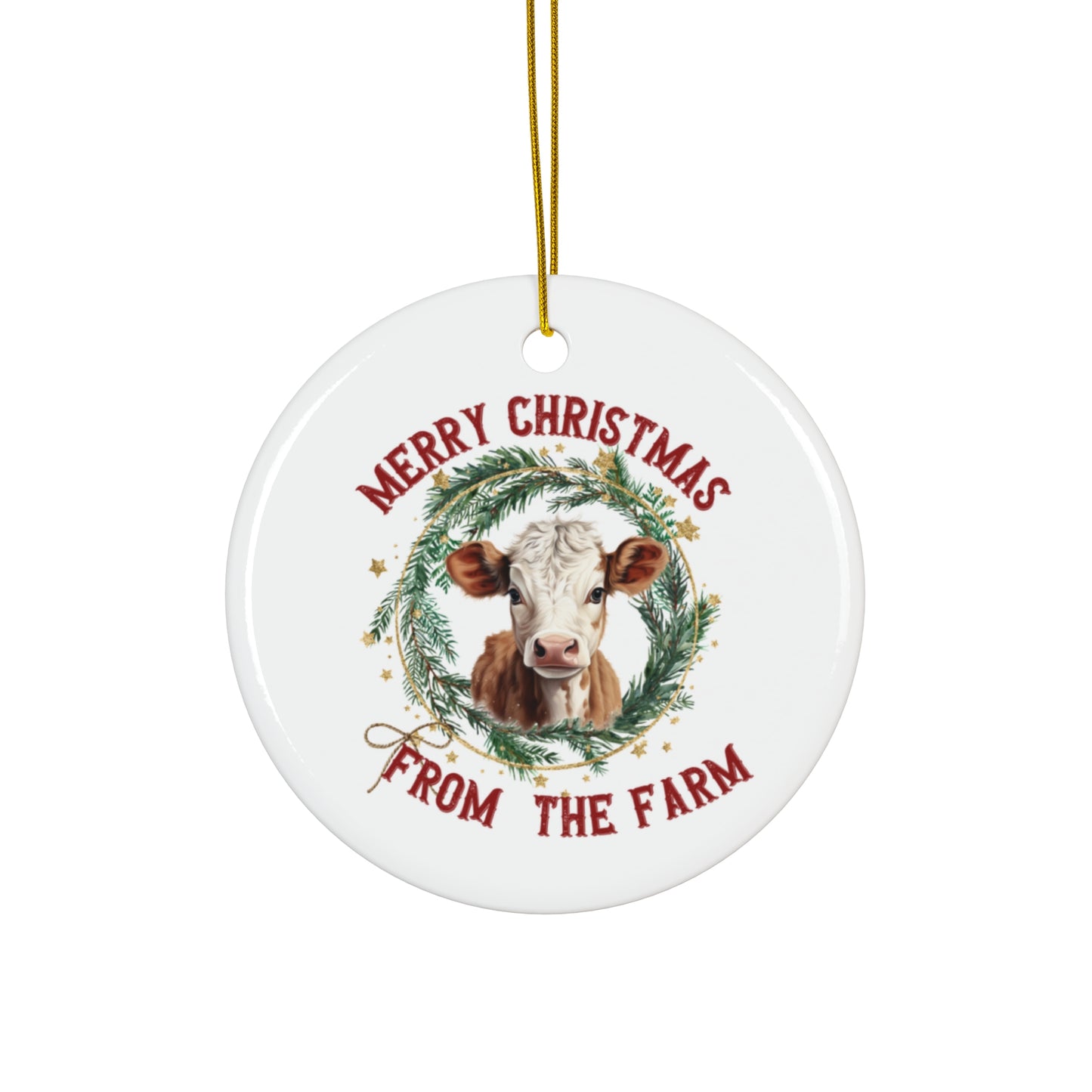 Merry Christmas From the Farm Cow Ceramic Ornament