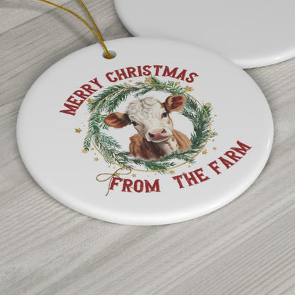 Merry Christmas From the Farm Cow Ceramic Ornament