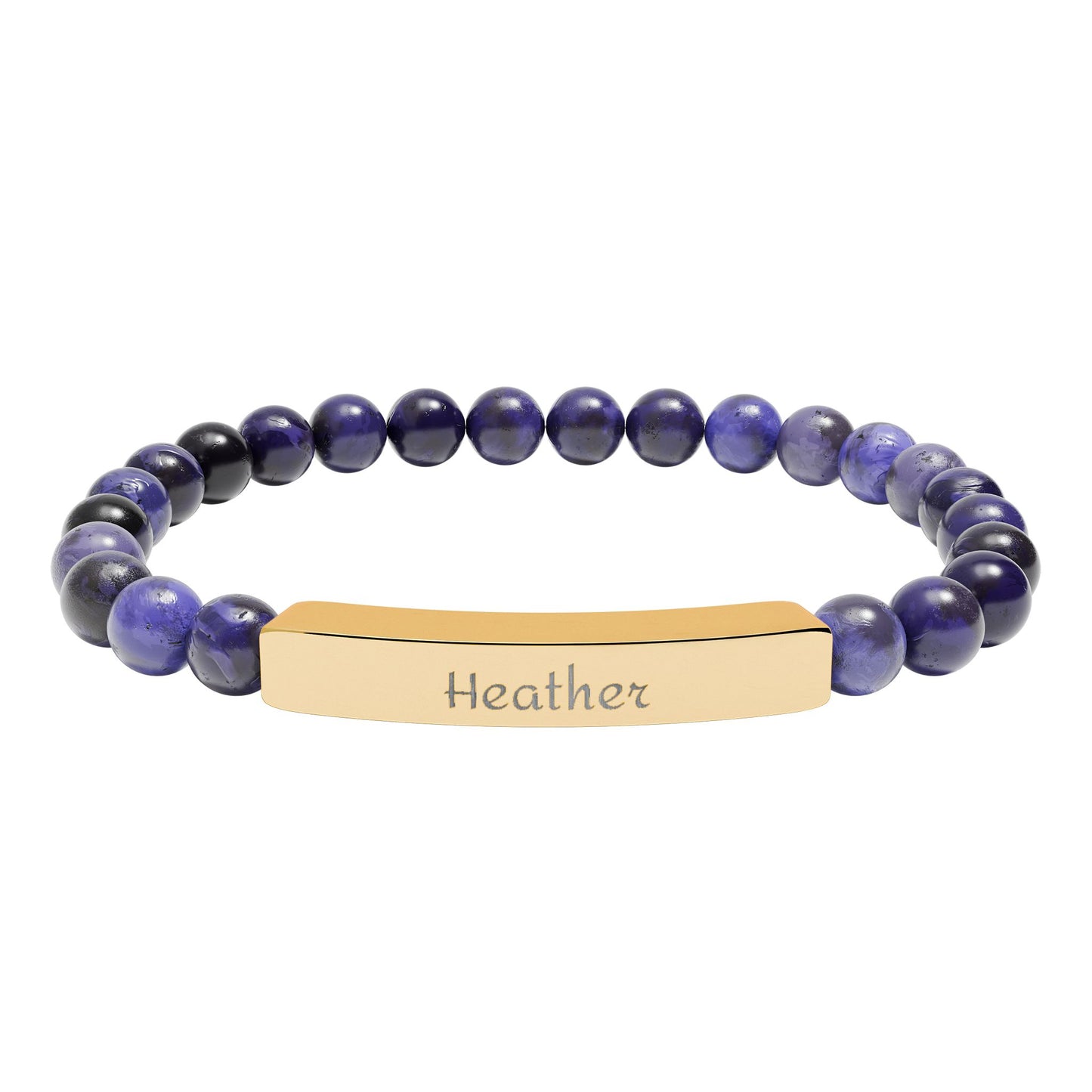 Engravable Natural Stone Stretch Bar Bracelet — Personalized Beaded Bracelet