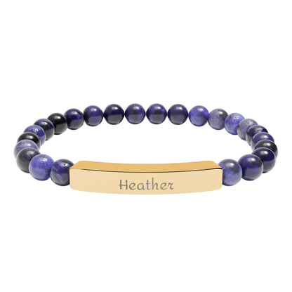 Engravable Natural Stone Stretch Bar Bracelet — Personalized Beaded Bracelet