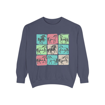 Horse Mosaic Unisex Garment-Dyed Sweatshirt