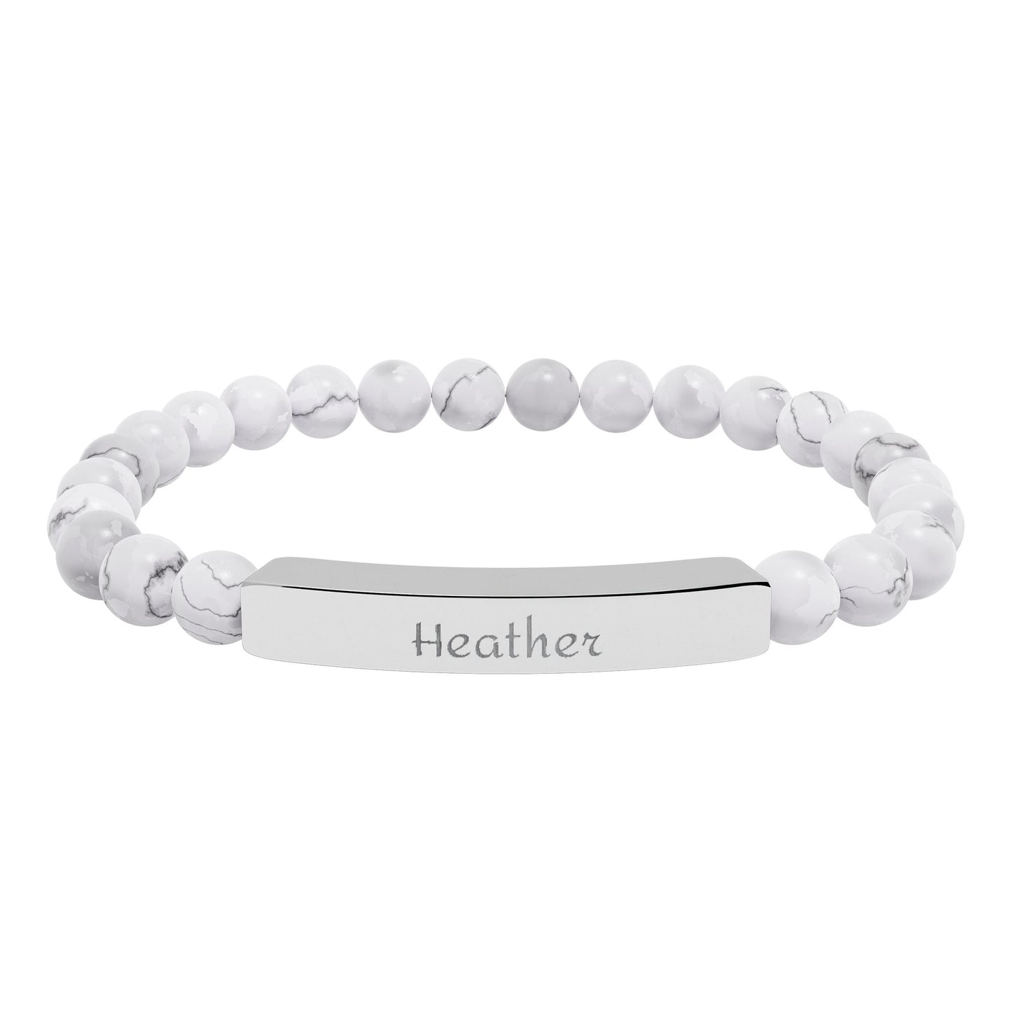 Engravable Natural Stone Stretch Bar Bracelet — Personalized Beaded Bracelet