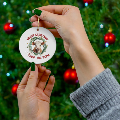 Merry Christmas From the Farm Cow Ceramic Ornament