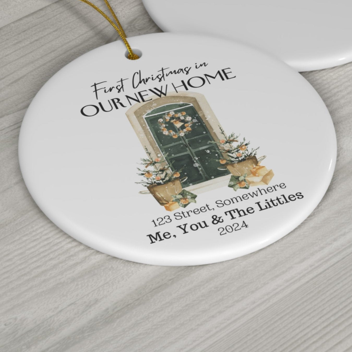 "Our First Christmas in Home" Personalized Ceramic Ornament - Front Door