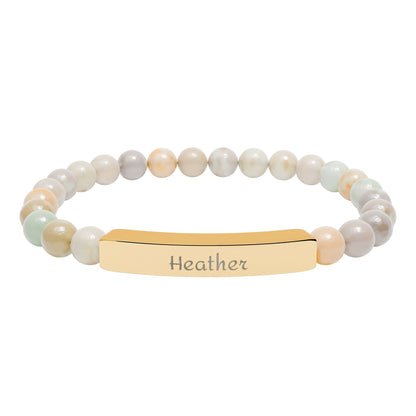 Engravable Natural Stone Stretch Bar Bracelet — Personalized Beaded Bracelet