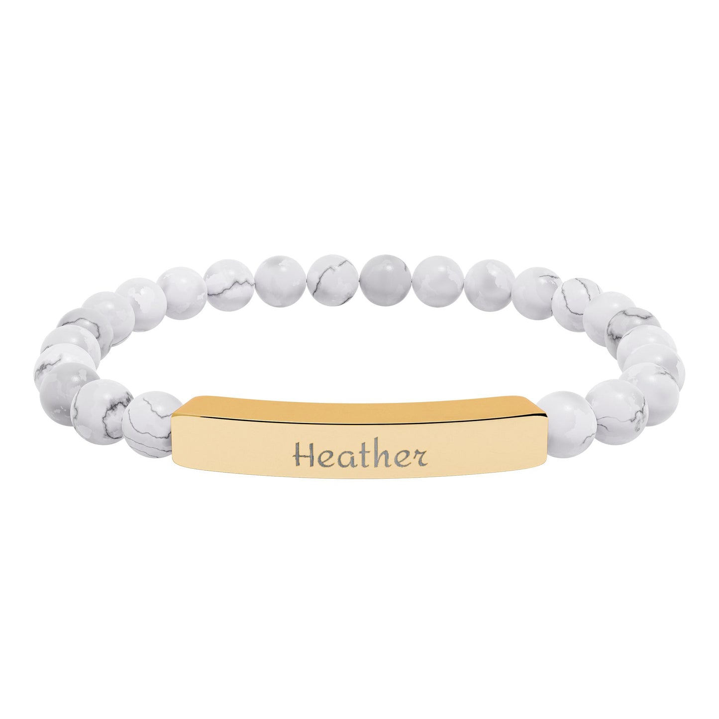 Engravable Natural Stone Stretch Bar Bracelet — Personalized Beaded Bracelet