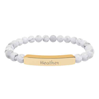 Engravable Natural Stone Stretch Bar Bracelet — Personalized Beaded Bracelet