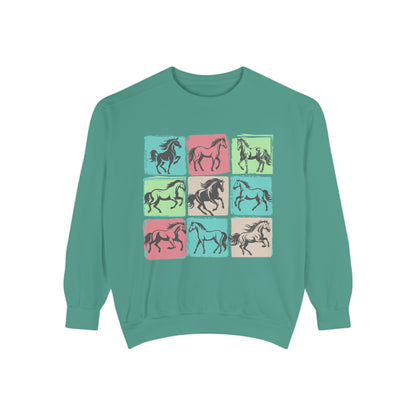 Horse Mosaic Unisex Garment-Dyed Sweatshirt