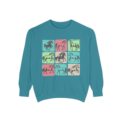 Horse Mosaic Unisex Garment-Dyed Sweatshirt