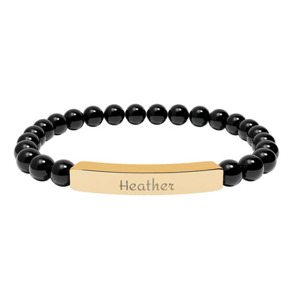 Engravable Natural Stone Stretch Bar Bracelet — Personalized Beaded Bracelet