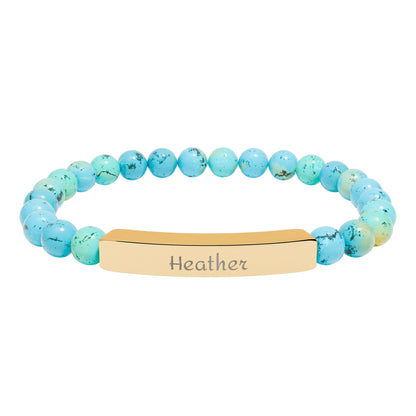 Engravable Natural Stone Stretch Bar Bracelet — Personalized Beaded Bracelet