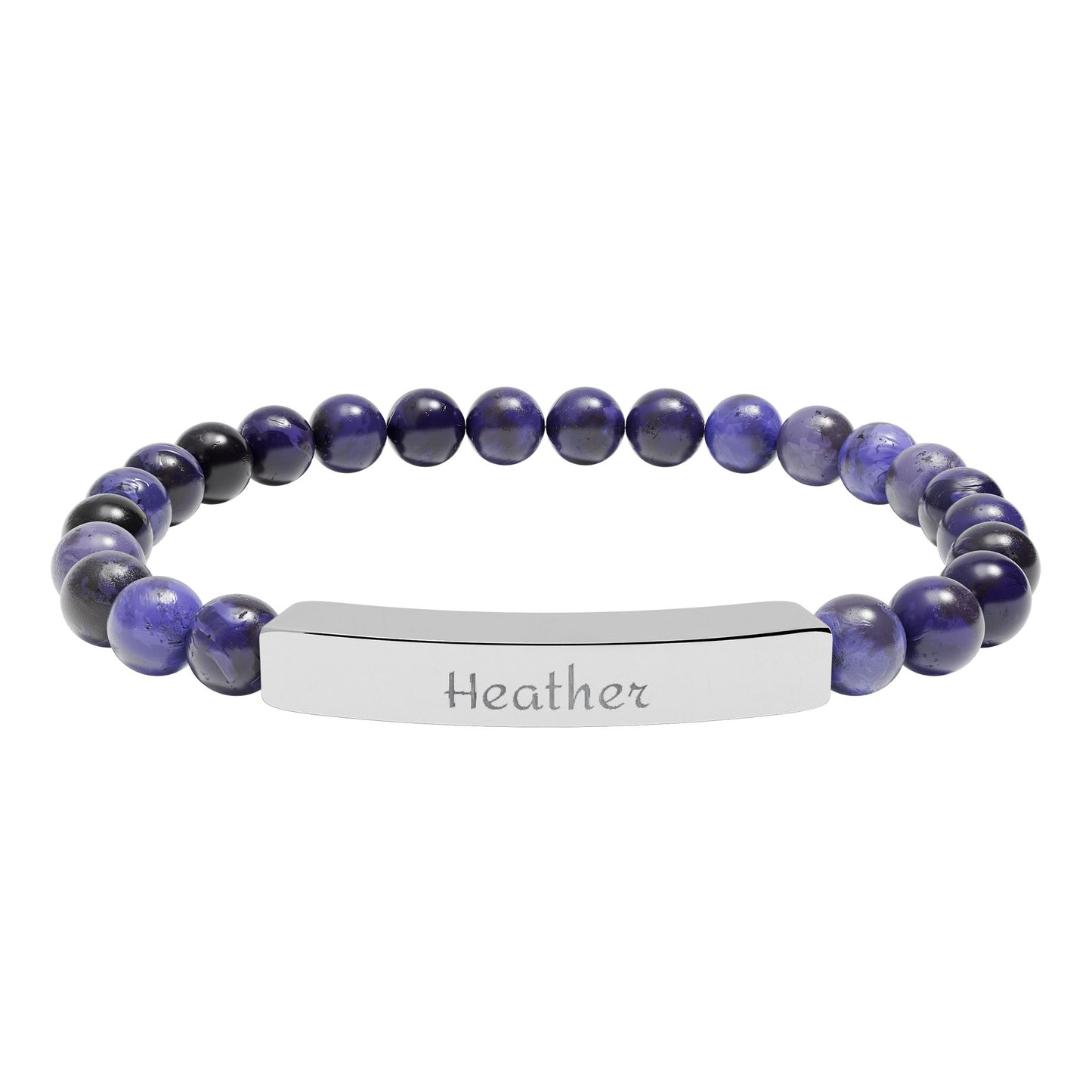 Engravable Natural Stone Stretch Bar Bracelet — Personalized Beaded Bracelet