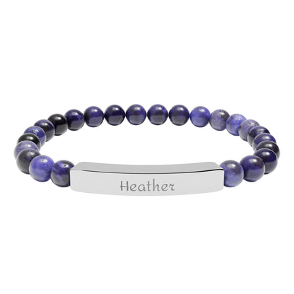 Engravable Natural Stone Stretch Bar Bracelet — Personalized Beaded Bracelet