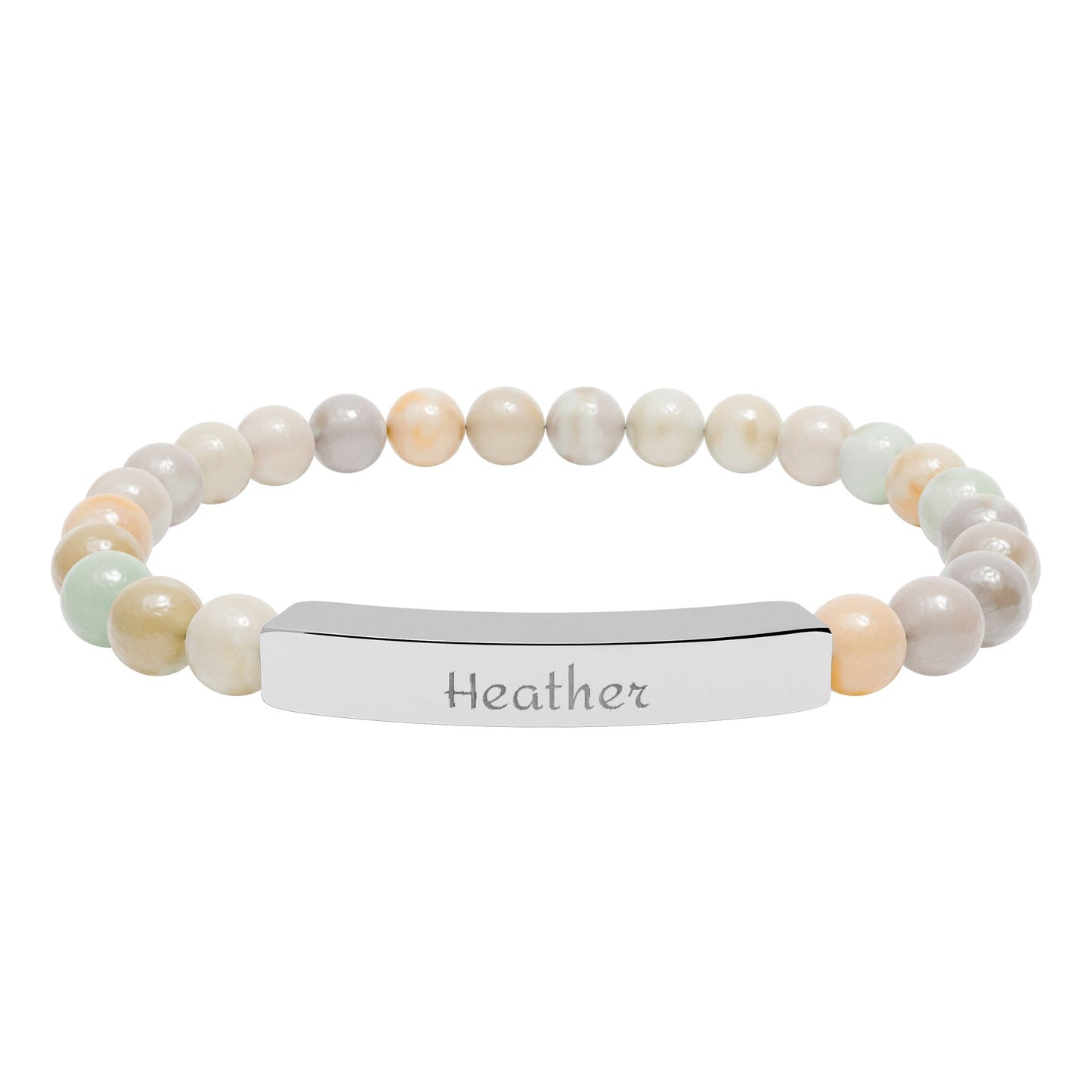 Engravable Natural Stone Stretch Bar Bracelet — Personalized Beaded Bracelet