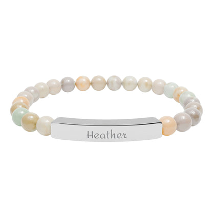 Engravable Natural Stone Stretch Bar Bracelet — Personalized Beaded Bracelet