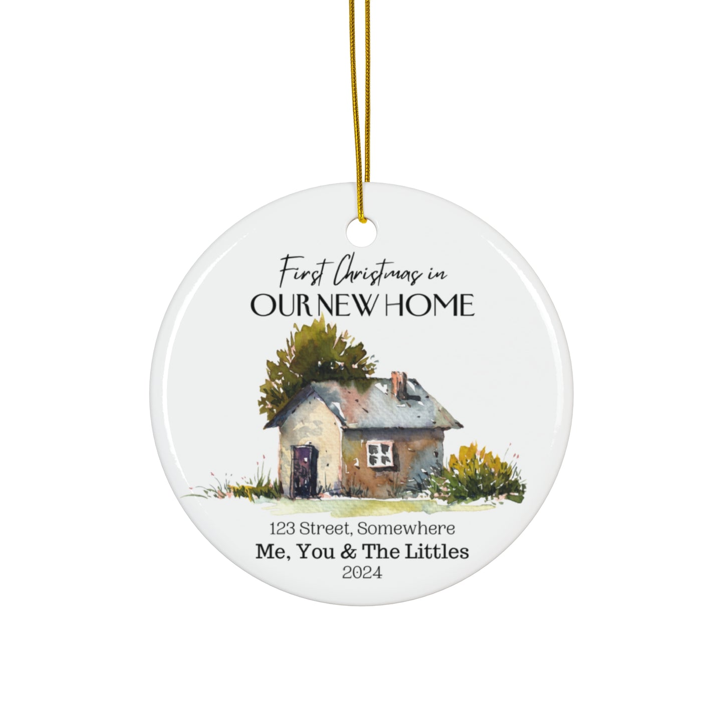 "Our First Christmas in Home" Personalized Ceramic Ornament - Cozy Cottage