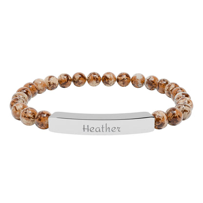 Engravable Natural Stone Stretch Bar Bracelet — Personalized Beaded Bracelet