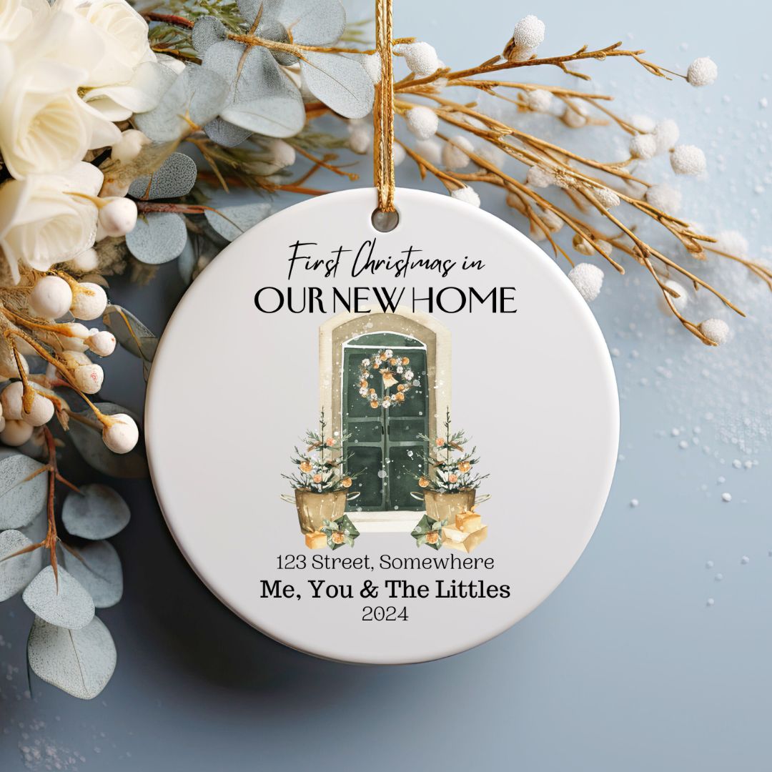 "Our First Christmas in Home" Personalized Ceramic Ornament - Front Door