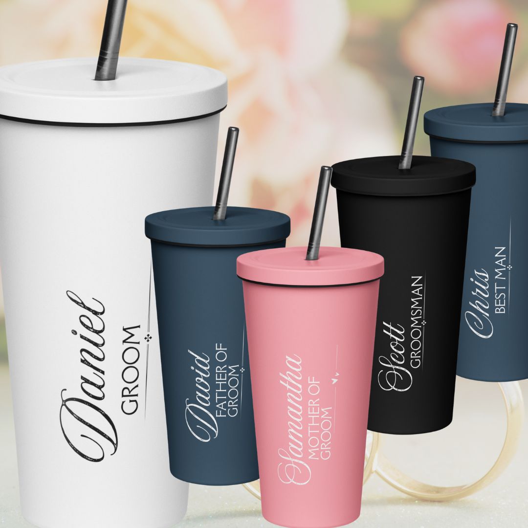 Wedding Party Insulated Tumbler With Straw