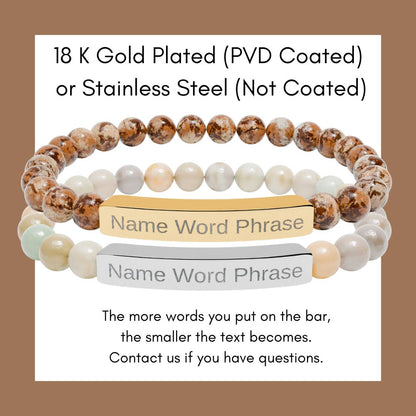 Engravable Natural Stone Stretch Bar Bracelet — Personalized Beaded Bracelet