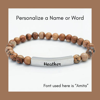 Engravable Natural Stone Stretch Bar Bracelet — Personalized Beaded Bracelet