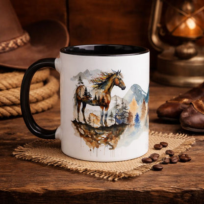 Rustic Mountain Horse Mug with Color Inside