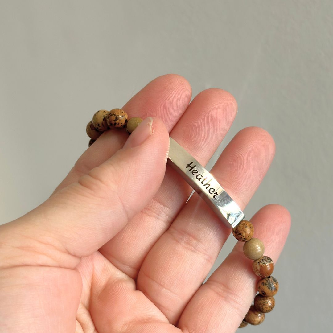Engravable Natural Stone Stretch Bar Bracelet — Personalized Beaded Bracelet