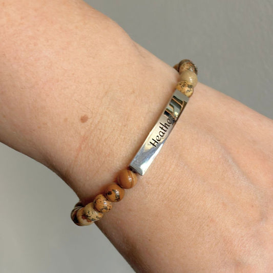 Engravable Natural Stone Stretch Bar Bracelet — Personalized Beaded Bracelet