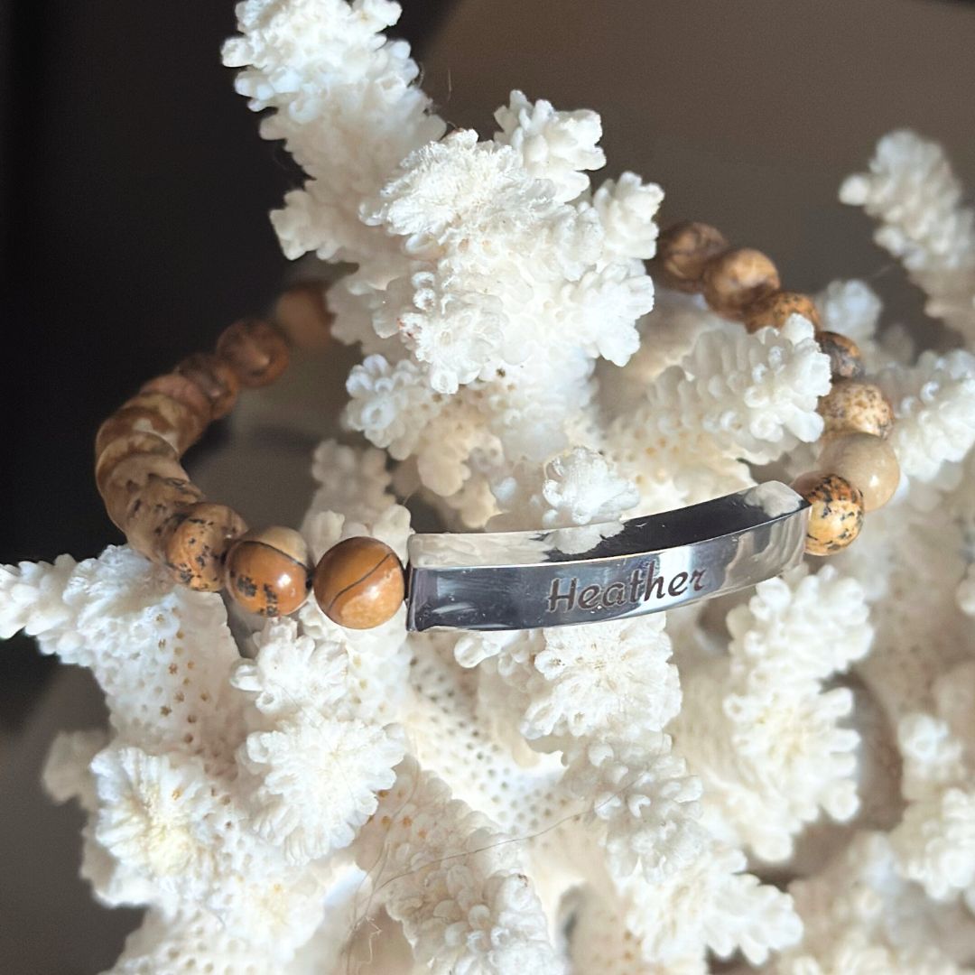 Engravable Natural Stone Stretch Bar Bracelet — Personalized Beaded Bracelet