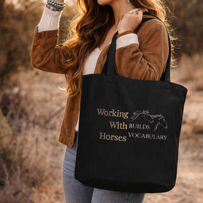 Working With Horses Builds Vocabulary Black Eco Tote Bag