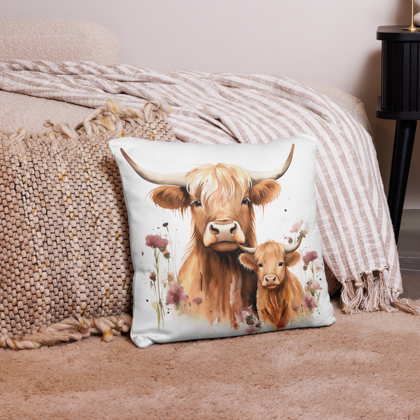 Highland Cow and Calf Pillow Case