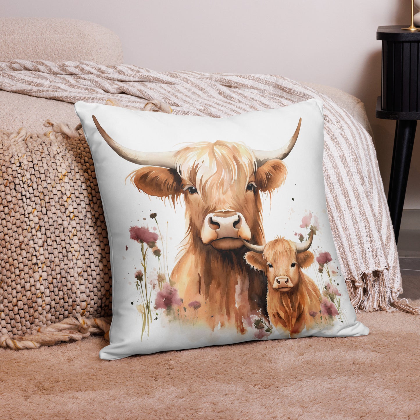 Highland Cow and Calf Pillow Case