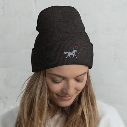 Horse Heart Embroidered Cuffed Beanie