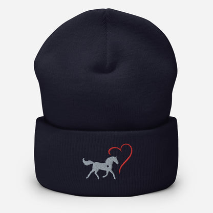 Horse Heart Embroidered Cuffed Beanie