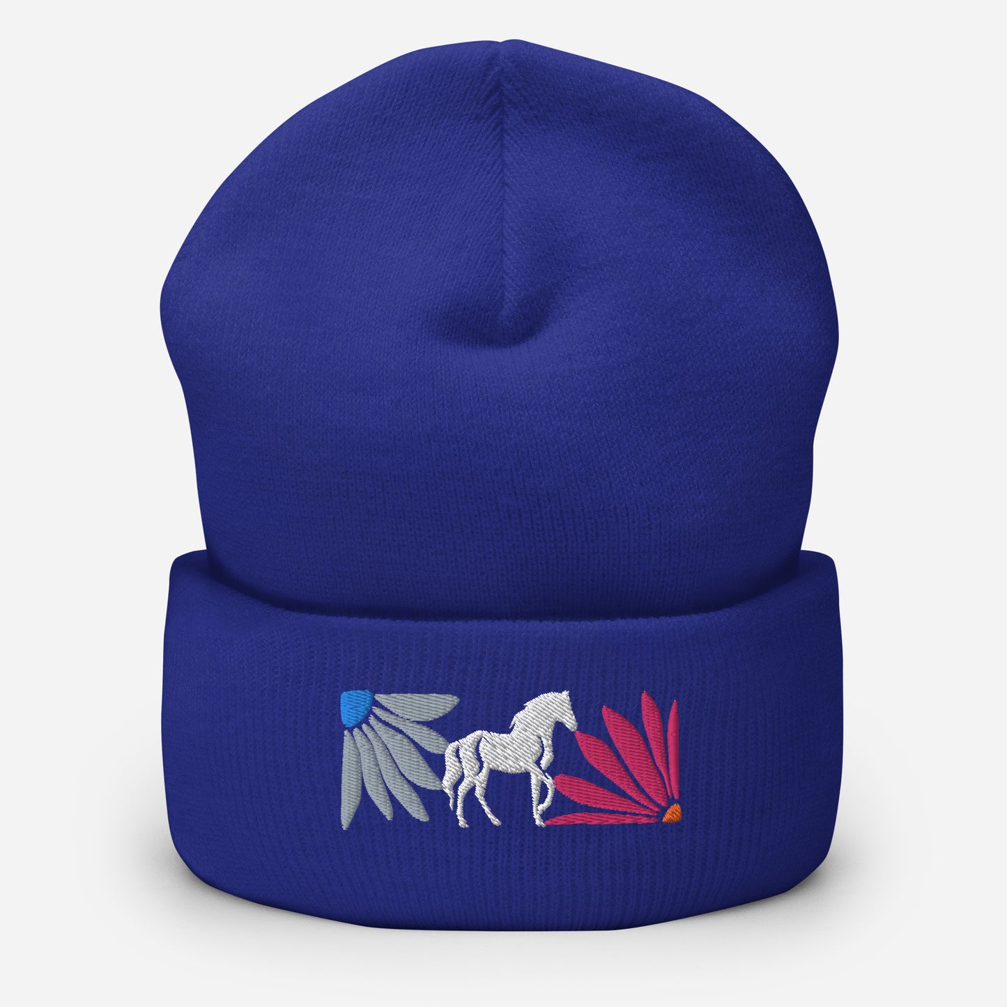 Floral Horse Embroidered Cuffed Beanie