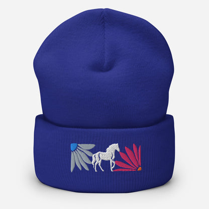 Floral Horse Embroidered Cuffed Beanie