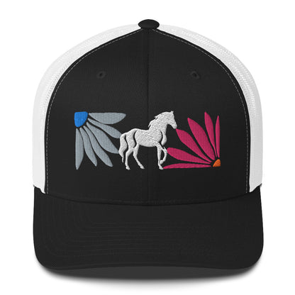 Floral Horse Embroidered Trucker Cap