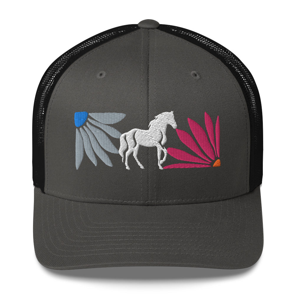 Floral Horse Embroidered Trucker Cap