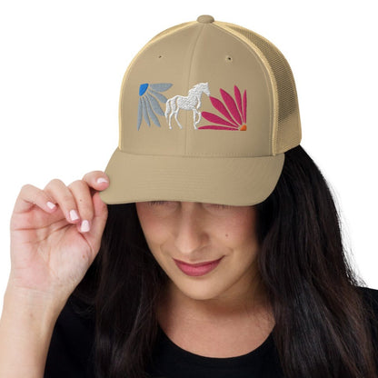 Floral Horse Embroidered Trucker Cap