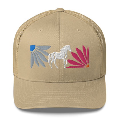 Floral Horse Embroidered Trucker Cap