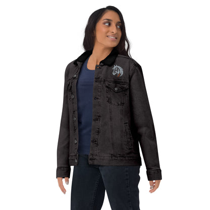 Running With The Wind - Unisex Embroidered Black Denim Sherpa Jacket