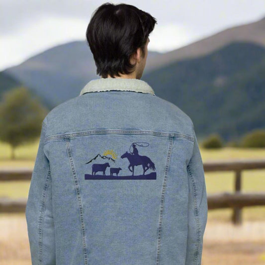 Mountain Roping - Unisex Embroidered Blue Denim Sherpa Jacket