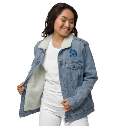 Running With The Wind - Unisex Embroidered Blue Denim Sherpa Jacket