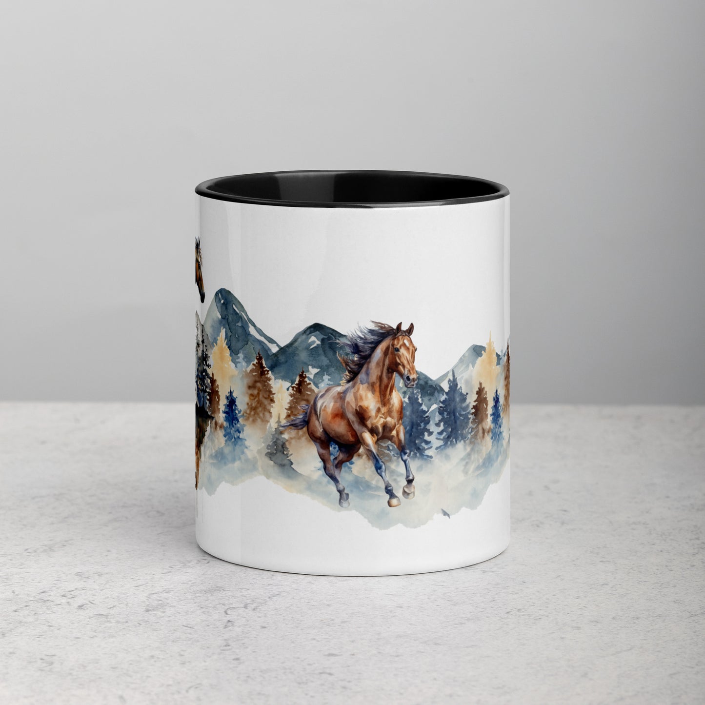 Rustic Mountain Horse Mug with Color Inside