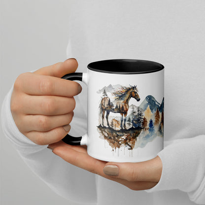 Rustic Mountain Horse Mug with Color Inside