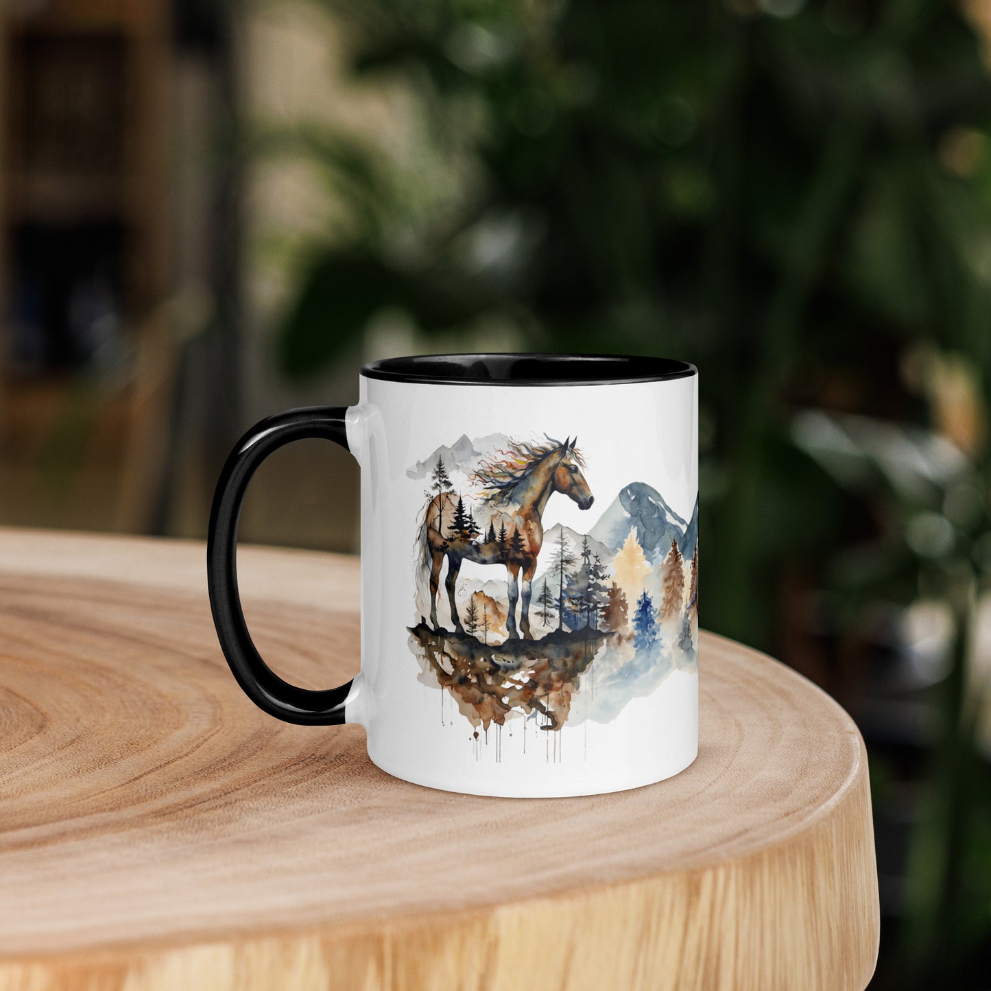 Rustic Mountain Horse Mug with Color Inside